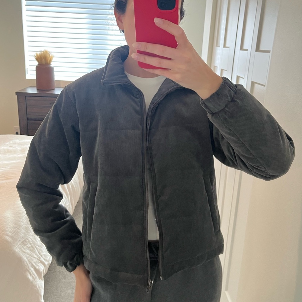 Paper Crane Dark Gray Corduroy Puffer Jacket